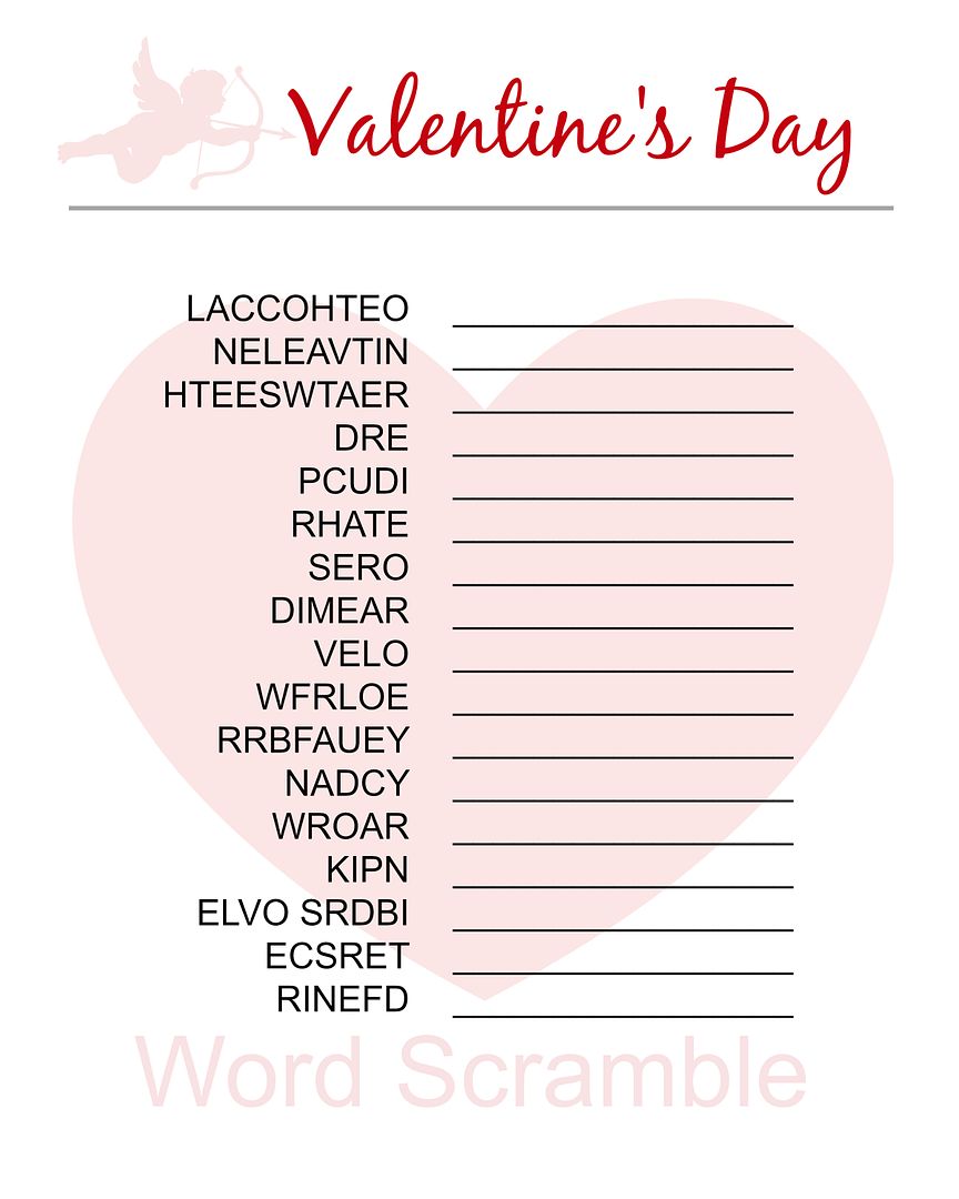 Valentine's Day Word Scramble: Free Printable