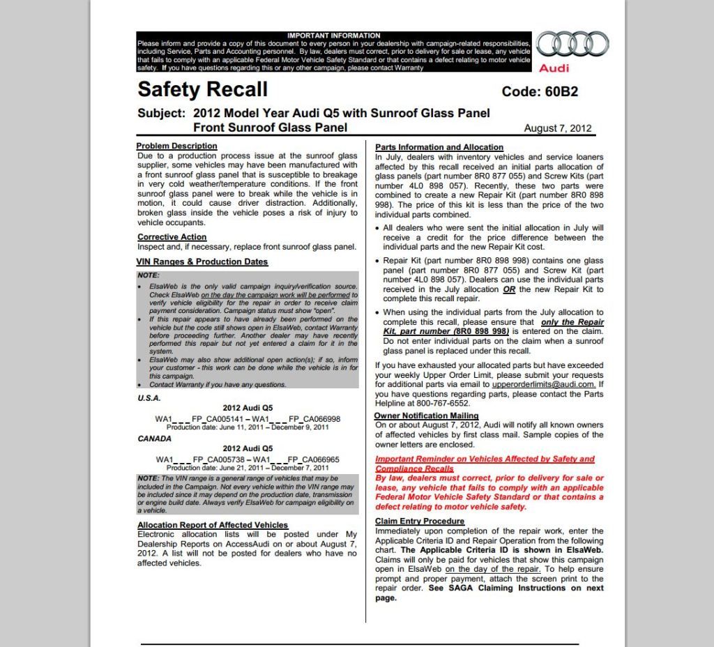 Panoramic sunroof query Audi Q5 Forum