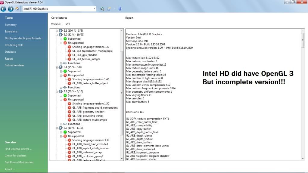 does intel hd graphics 3000 support opengl 4.1