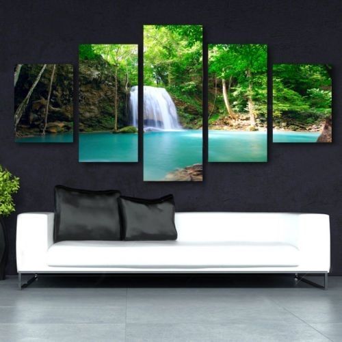 LARGE SPLIT FRAMED CANVAS PRINTS !! Forrest Waterfall Modern Art Painting